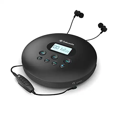 Oakcastle CD100 Rechargeable Bluetooth CD Player | 12hr Portable Playtime | in Car Compatible Personal CD Player | Headphones Included, AUX Output, Anti-Skip Protection, Custom EQ Modes, CD Walkman